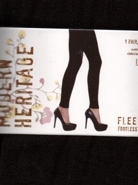 Black Modern Heritage Fleeced Footless Tights Ladies Fleece Lined Plush L/XL NEW